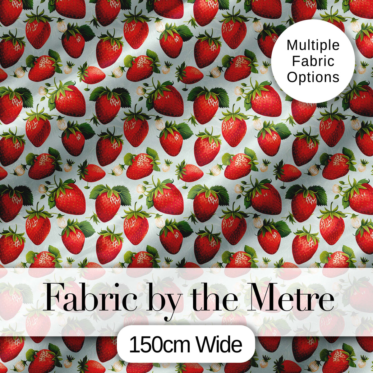 Fresh Strawberries and Leaves on Soft Sage Green Background Seamless Pattern Digital Print Fabric by the Metre UK Sewing Quilting Textile