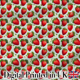 Fresh Strawberries and Leaves on Soft Sage Green Background Seamless Pattern Digital Print Fabric by the Metre UK Sewing Quilting Textile