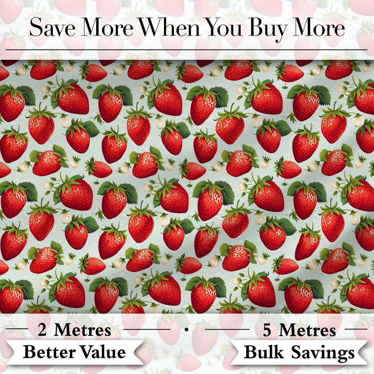 Fresh Strawberries and Leaves on Soft Sage Green Background Seamless Pattern Digital Print Fabric by the Metre UK Sewing Quilting Textile