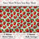 Fresh Strawberries and Leaves on Soft Sage Green Background Seamless Pattern Digital Print Fabric by the Metre UK Sewing Quilting Textile