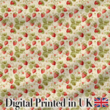 Vintage Strawberries Flowers and Leaves on Cream Background Seamless Pattern Digital Print Fabric by the Metre UK Sewing Quilting Textile