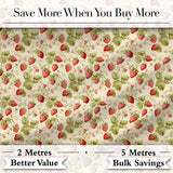 Vintage Strawberries Flowers and Leaves on Cream Background Seamless Pattern Digital Print Fabric by the Metre UK Sewing Quilting Textile
