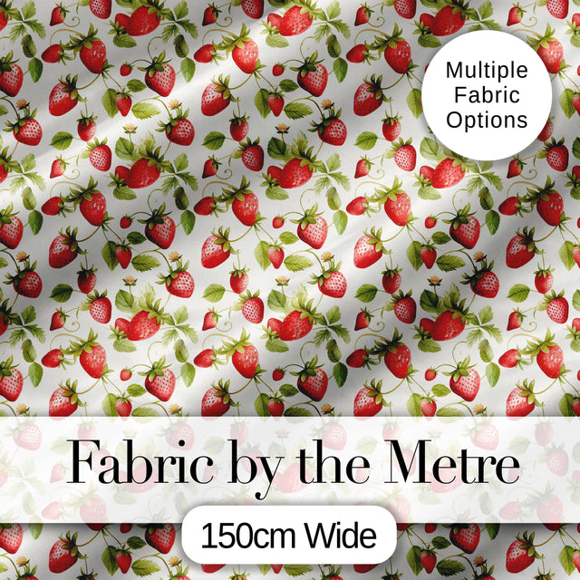 Fresh Strawberries and Green Leaves on Light Background Seamless Pattern Digital Print Fabric by the Metre UK Sewing Quilting Textile