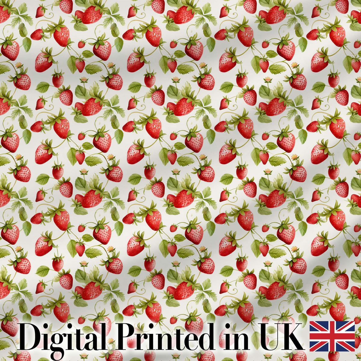 Fresh Strawberries and Green Leaves on Light Background Seamless Pattern Digital Print Fabric by the Metre UK Sewing Quilting Textile