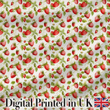 Fresh Strawberries and Green Leaves on Light Background Seamless Pattern Digital Print Fabric by the Metre UK Sewing Quilting Textile