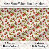 Fresh Strawberries and Green Leaves on Light Background Seamless Pattern Digital Print Fabric by the Metre UK Sewing Quilting Textile
