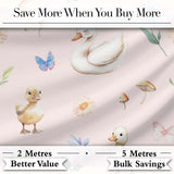 Cute Ducklings Swan Mushrooms and Flowers on Soft Pink Background   Digital Print Fabric by the Metre UK Sewing Quilting Textile