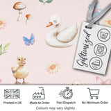 Cute Ducklings Swan Mushrooms and Flowers on Soft Pink Background   Digital Print Fabric by the Metre UK Sewing Quilting Textile
