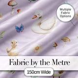 Cute Swan Ducklings Mushrooms and Flowers on Soft Lavender Background   Digital Print Fabric by the Metre UK Sewing Quilting Textile