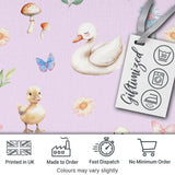 Cute Swan Ducklings Mushrooms and Flowers on Soft Lavender Background   Digital Print Fabric by the Metre UK Sewing Quilting Textile