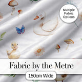 Cute Swan Ducklings Mushrooms and Flowers on Light Background Seamless Pattern Digital Print Fabric by the Metre UK Sewing Quilting Textile