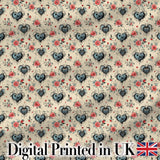 Vintage Hearts and Roses Floral Romantic  on Beige Background   Digital Print Fabric by the Metre UK Sewing Quilting Textile