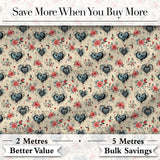 Vintage Hearts and Roses Floral Romantic  on Beige Background   Digital Print Fabric by the Metre UK Sewing Quilting Textile