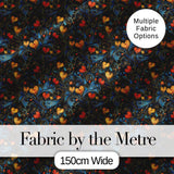Elegant Dark Floral Hearts Ornamental  on Black Background   Digital Print Fabric by the Metre UK Sewing Quilting Textile