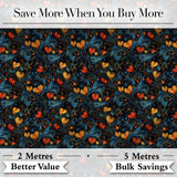 Elegant Dark Floral Hearts Ornamental  on Black Background   Digital Print Fabric by the Metre UK Sewing Quilting Textile