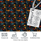 Elegant Dark Floral Hearts Ornamental  on Black Background   Digital Print Fabric by the Metre UK Sewing Quilting Textile
