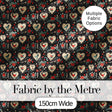 Cute Birds Hearts and Roses on Black Background Romantic Seamless Pattern Digital Print Fabric by the Metre UK Sewing Quilting Textile