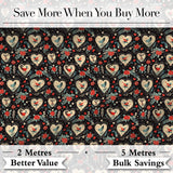 Cute Birds Hearts and Roses on Black Background Romantic Seamless Pattern Digital Print Fabric by the Metre UK Sewing Quilting Textile
