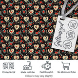 Cute Birds Hearts and Roses on Black Background Romantic Seamless Pattern Digital Print Fabric by the Metre UK Sewing Quilting Textile