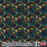 Ornate Floral Swirl Hearts on Dark Background Decorative Seamless Pattern Digital Print Fabric by the Metre UK Sewing Quilting Textile