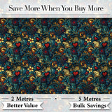 Ornate Floral Swirl Hearts on Dark Background Decorative Seamless Pattern Digital Print Fabric by the Metre UK Sewing Quilting Textile