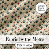 Elegant Blue Hearts Floral Vine Pattern on Beige Background Seamless Pattern Digital Print Fabric by the Metre UK Sewing Quilting Textile