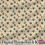 Elegant Blue Hearts Floral Vine Pattern on Beige Background Seamless Pattern Digital Print Fabric by the Metre UK Sewing Quilting Textile