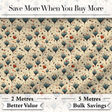 Elegant Blue Hearts Floral Vine Pattern on Beige Background Seamless Pattern Digital Print Fabric by the Metre UK Sewing Quilting Textile
