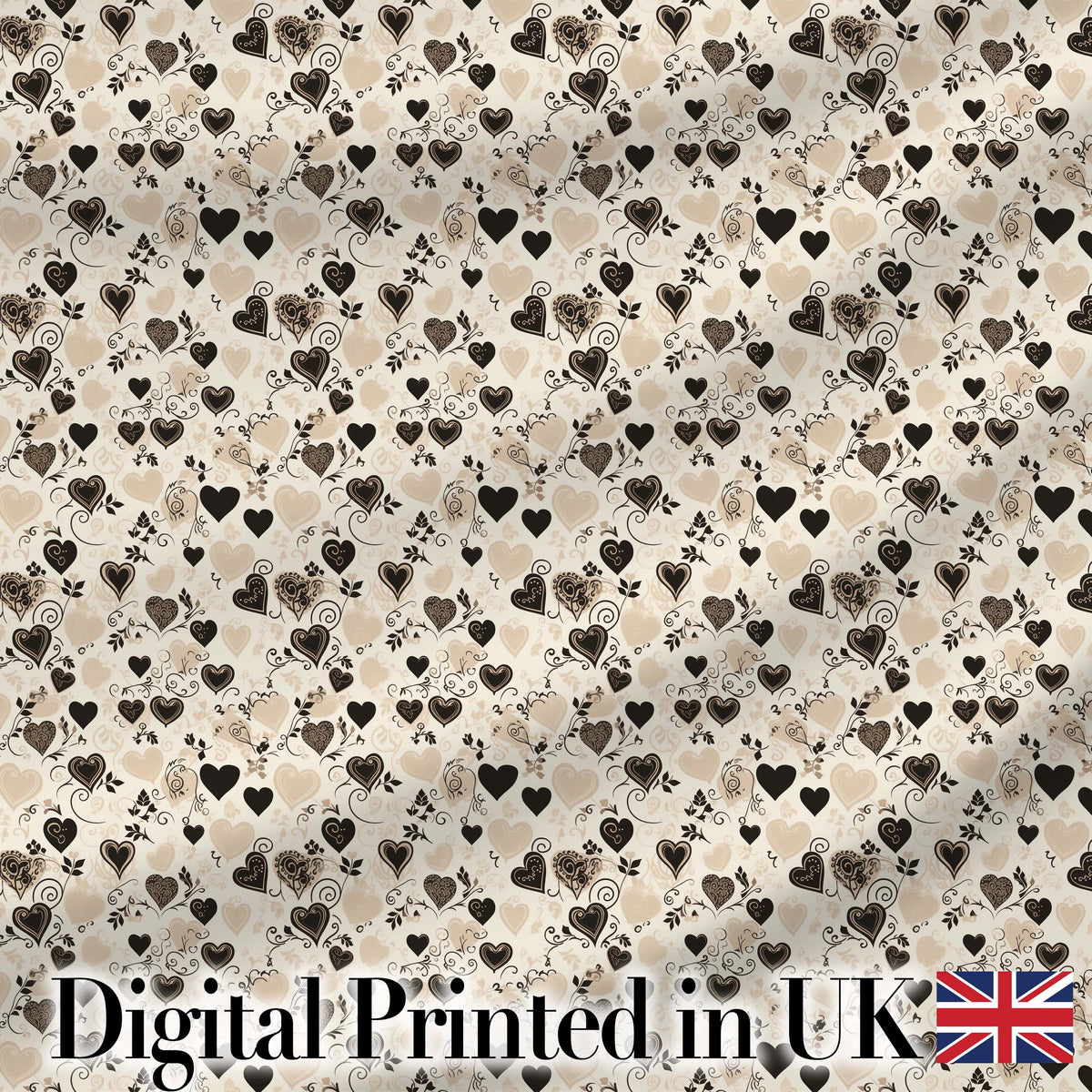 Vintage Beige and Brown Floral Heart Swirl Seamless Pattern Digital Print Fabric by the Metre UK Sewing Quilting Textile