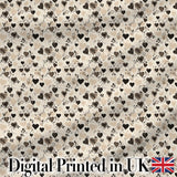 Vintage Beige and Brown Floral Heart Swirl Seamless Pattern Digital Print Fabric by the Metre UK Sewing Quilting Textile