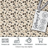 Vintage Beige and Brown Floral Heart Swirl Seamless Pattern Digital Print Fabric by the Metre UK Sewing Quilting Textile