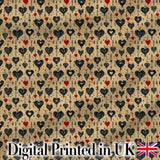 Grunge Gothic Heart and Red Accent Ornamental Seamless Pattern Digital Print Fabric by the Metre UK Sewing Quilting Textile