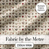 Elegant Vintage Hanging Heart and Floral Vine Seamless Pattern Digital Print Fabric by the Metre UK Sewing Quilting Textile