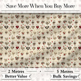Elegant Vintage Hanging Heart and Floral Vine Seamless Pattern Digital Print Fabric by the Metre UK Sewing Quilting Textile
