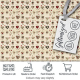 Elegant Vintage Hanging Heart and Floral Vine Seamless Pattern Digital Print Fabric by the Metre UK Sewing Quilting Textile