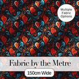 Bold Abstract Orange and Blue Heart Swirl Seamless Pattern Digital Print Fabric by the Metre UK Sewing Quilting Textile