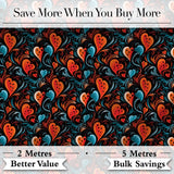 Bold Abstract Orange and Blue Heart Swirl Seamless Pattern Digital Print Fabric by the Metre UK Sewing Quilting Textile
