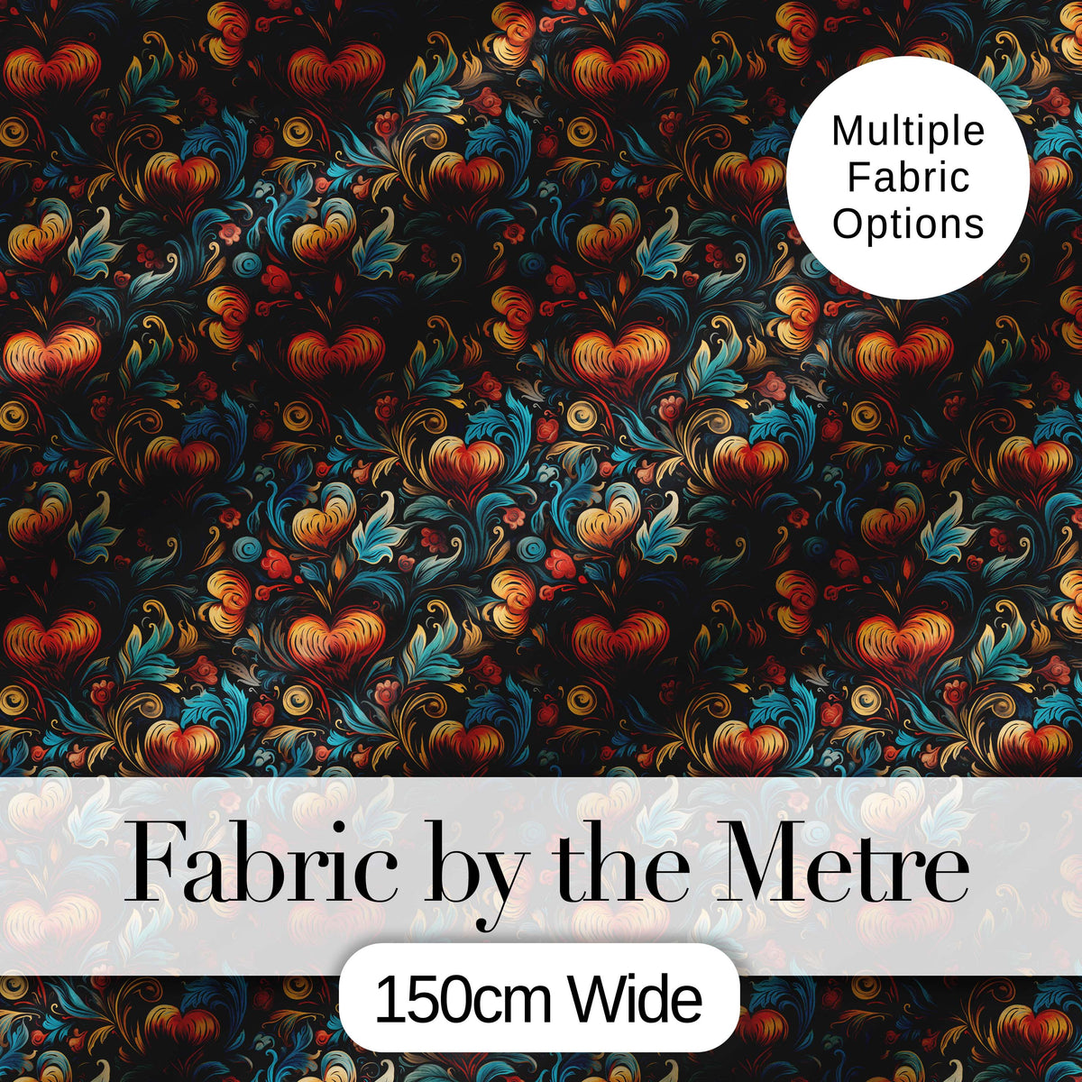 Luxurious Ornate Floral Heart Baroque Style Seamless Pattern Digital Print Fabric by the Metre UK Sewing Quilting Textile