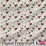 Elegant Abstract Heart Swirl and Floral Motif Seamless Pattern Digital Print Fabric by the Metre UK Sewing Quilting Textile