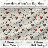 Elegant Abstract Heart Swirl and Floral Motif Seamless Pattern Digital Print Fabric by the Metre UK Sewing Quilting Textile