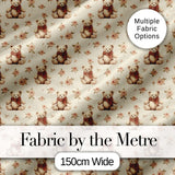 Adorable Teddy Bear with Rose Floral Seamless Pattern Digital Print Fabric by the Metre UK Sewing Quilting Textile
