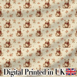 Adorable Teddy Bear with Rose Floral Seamless Pattern Digital Print Fabric by the Metre UK Sewing Quilting Textile