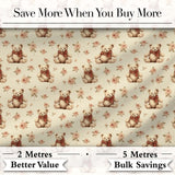 Adorable Teddy Bear with Rose Floral Seamless Pattern Digital Print Fabric by the Metre UK Sewing Quilting Textile