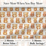 Watercolor Cute Teddy Bear Soft Pastel Seamless Pattern Digital Print Fabric by the Metre UK Sewing Quilting Textile