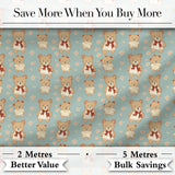 Cute Teddy Bears in Dresses with Floral Background Seamless Pattern Digital Print Fabric by the Metre UK Sewing Quilting Textile