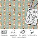 Cute Teddy Bears in Dresses with Floral Background Seamless Pattern Digital Print Fabric by the Metre UK Sewing Quilting Textile
