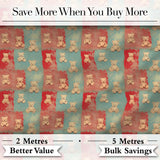Vintage Teddy Bears Patchwork Style Red and Blue Seamless Pattern Digital Print Fabric by the Metre UK Sewing Quilting Textile