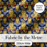 Golden Buddha Faces with Floral Elements Seamless Pattern Digital Print Fabric by the Metre UK Sewing Quilting Textile