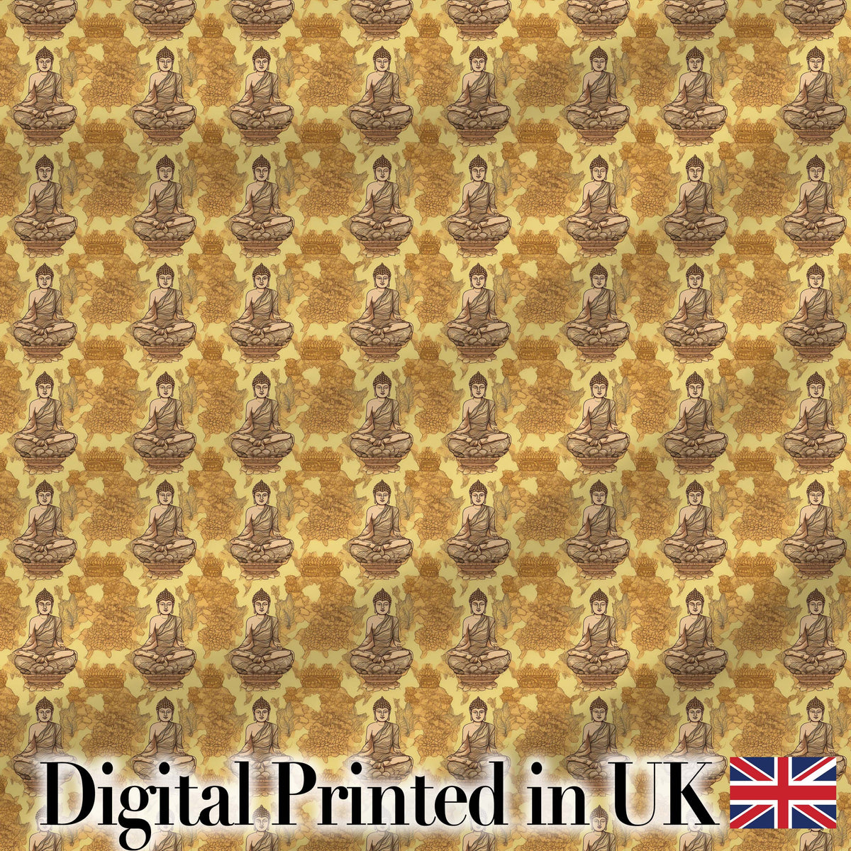 Serene Buddha Sitting with Floral Background Seamless Pattern Digital Print Fabric by the Metre UK Sewing Quilting Textile