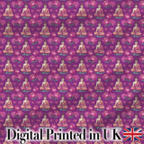 Meditating Buddha with Lotus Flowers Purple Seamless Pattern Digital Print Fabric by the Metre UK Sewing Quilting Textile